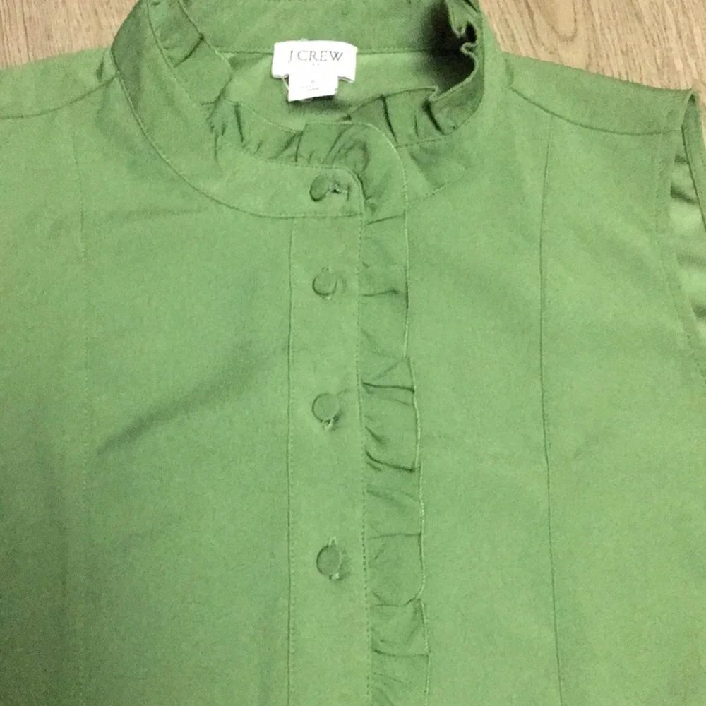 J. Crew Womens Green Sleeveless Ruffled Top (Size 6) - Picture 6 of 13